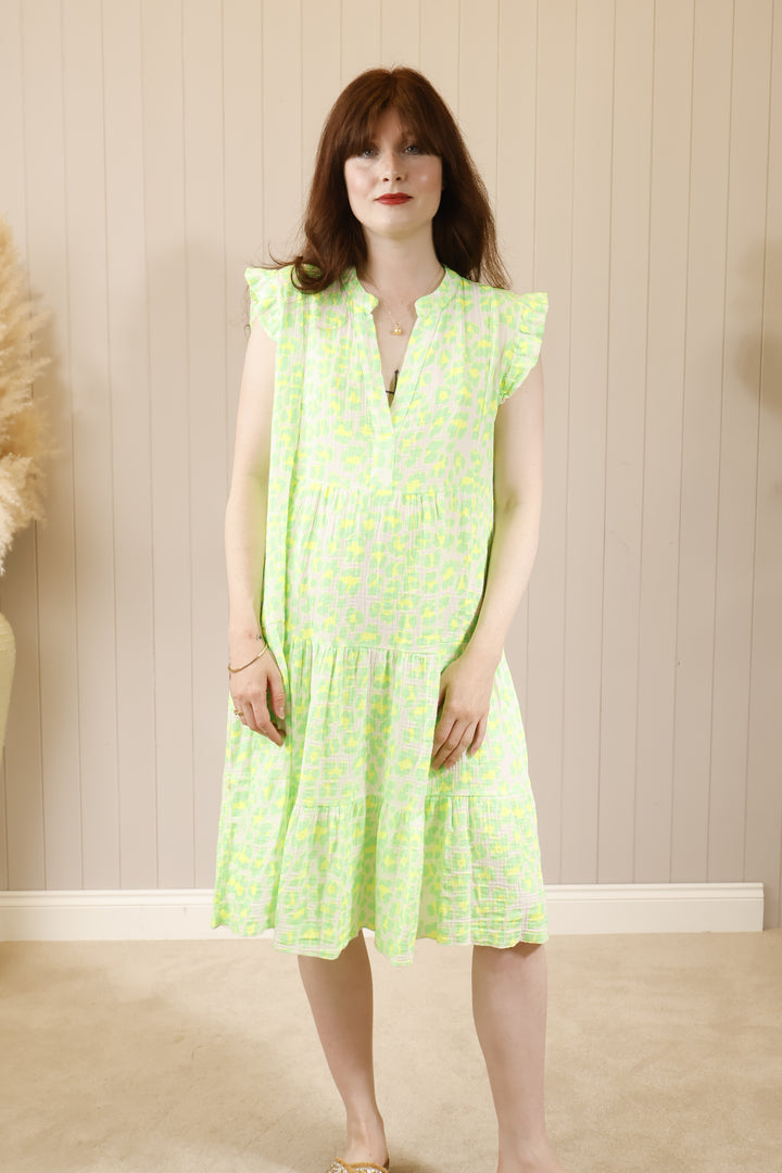 Glow Getter Leopard Dress Lime