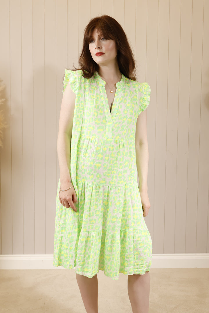 Glow Getter Leopard Dress Lime