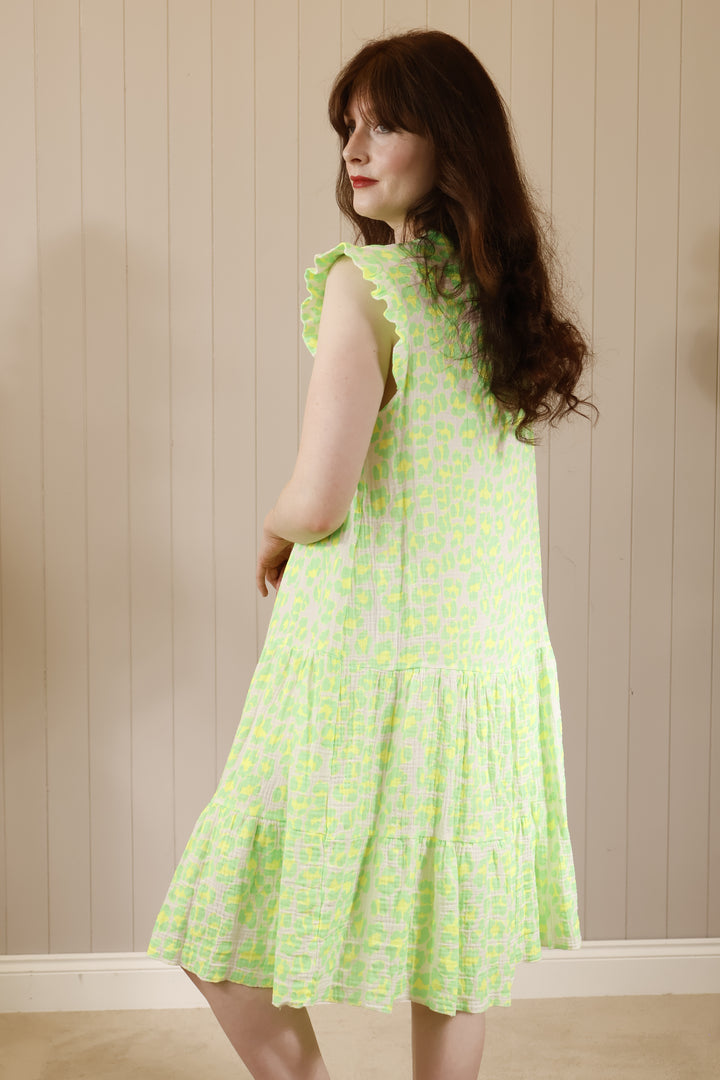 Glow Getter Leopard Dress Lime