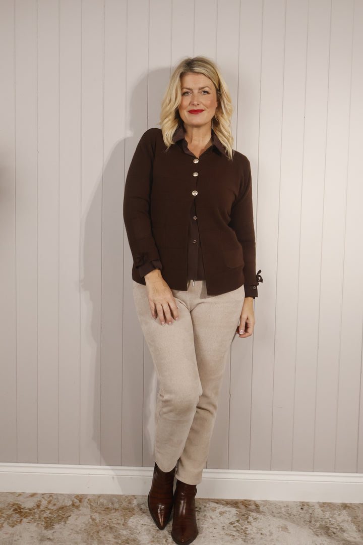 Gloria Gold Button Cardigan Chocolate