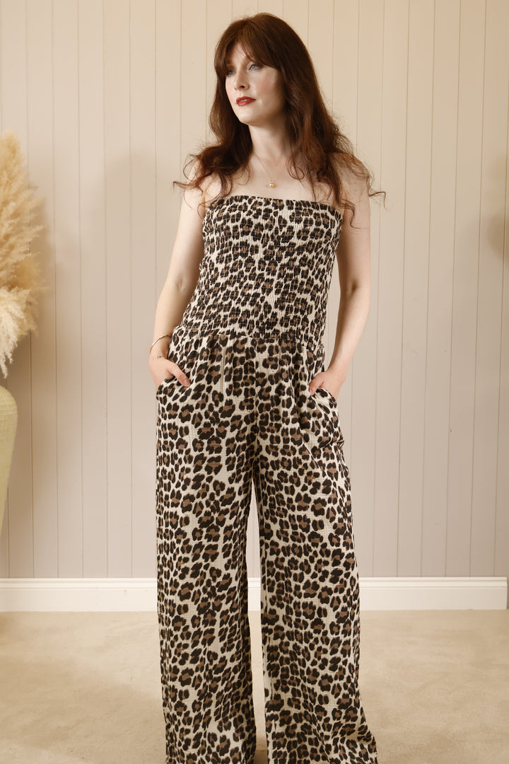 Power Leopard Jumpsuit Beige