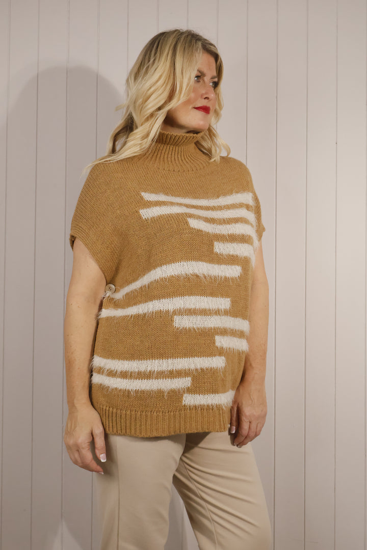 Bonnie Button Tank Top Camel