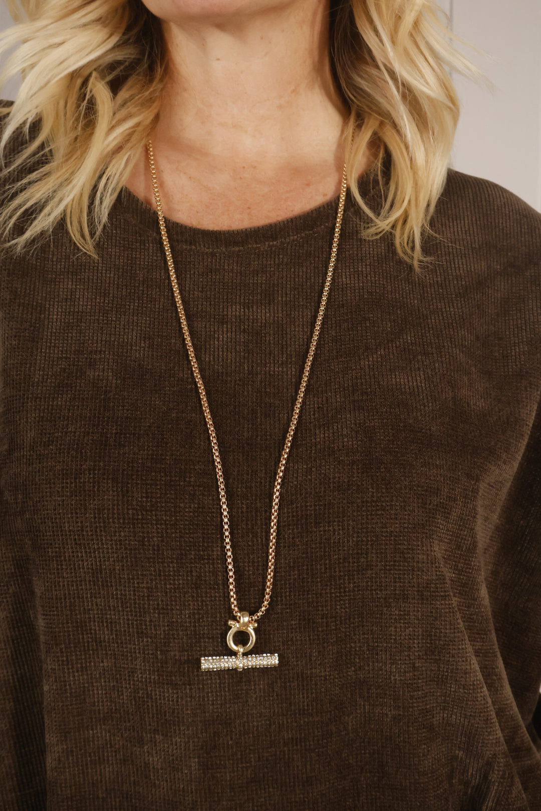 Diamante T-Bar Necklace Gold