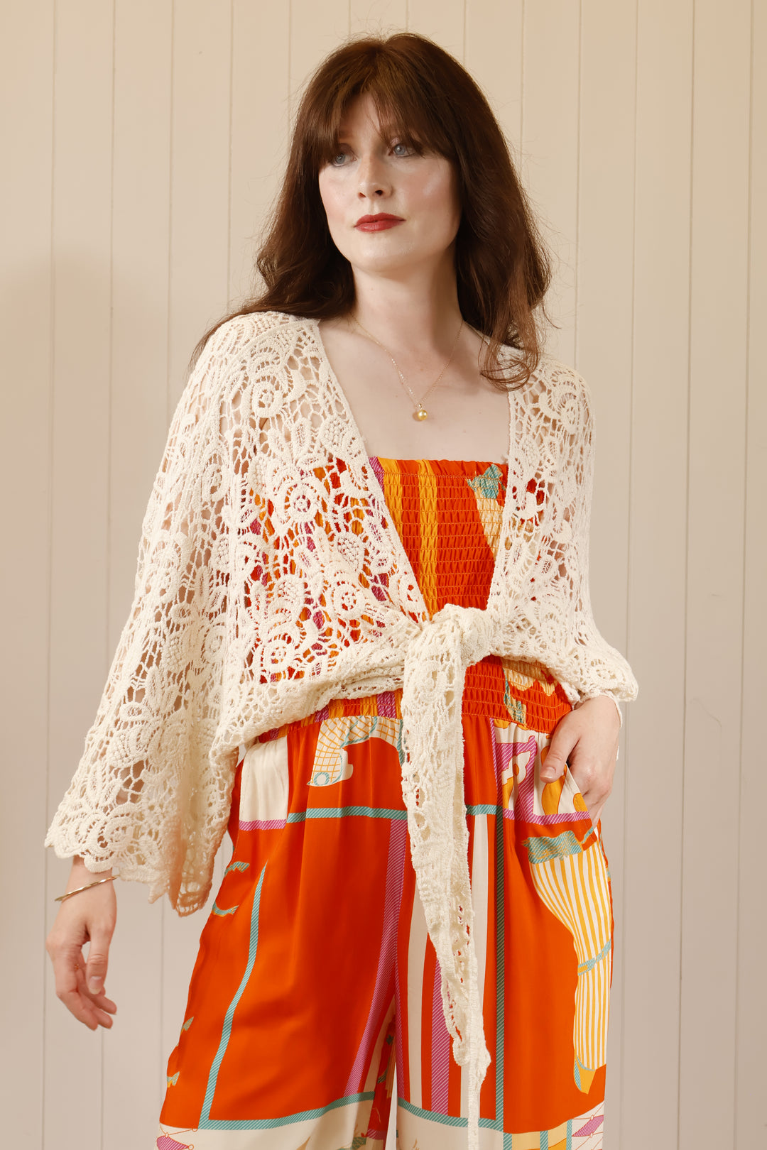Tina Crochet Shrug Cream