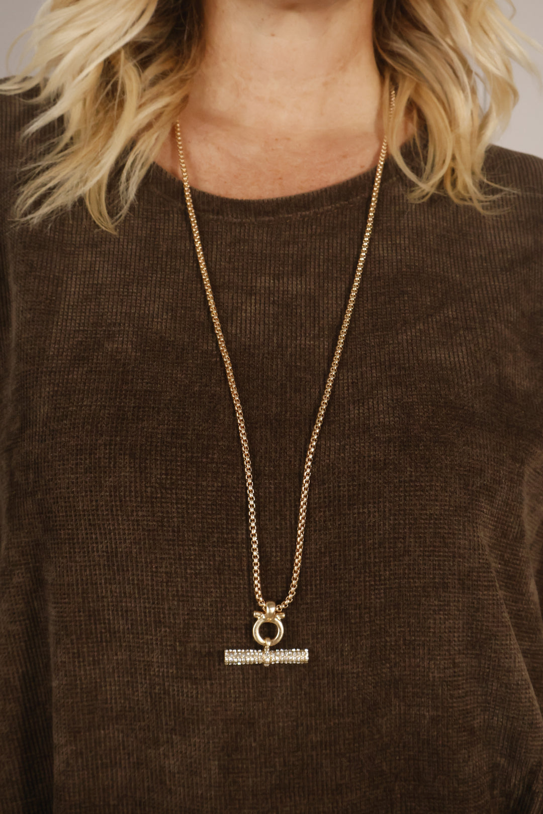 Diamante T-Bar Necklace Gold