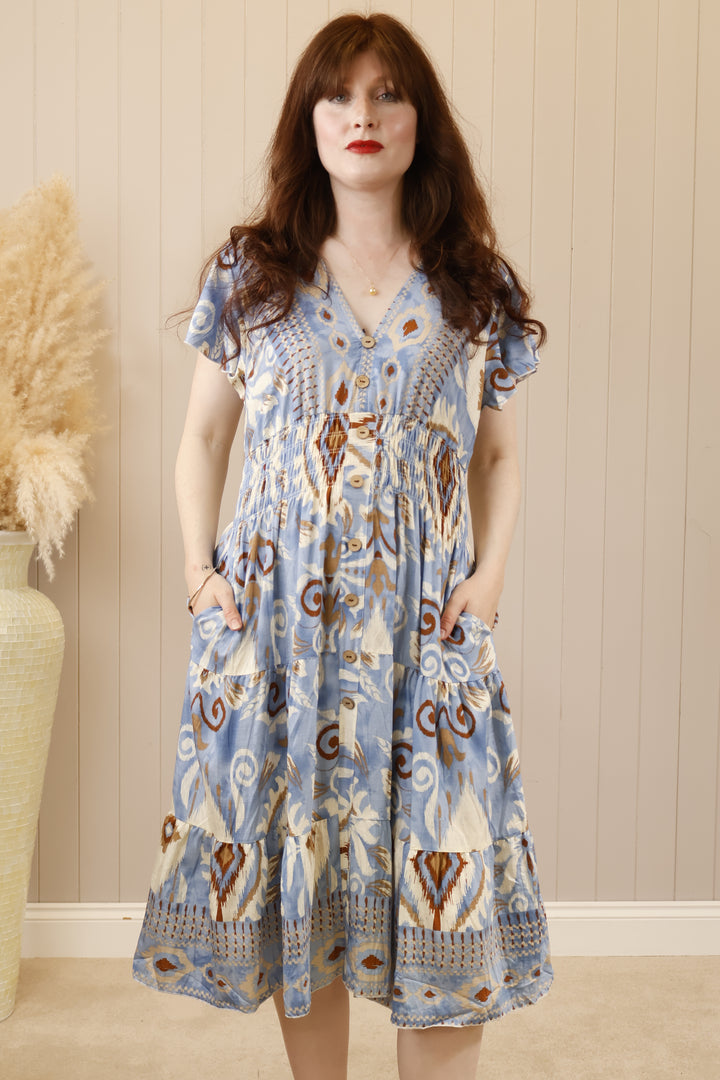 Alora Aztec Midi Dress Blue