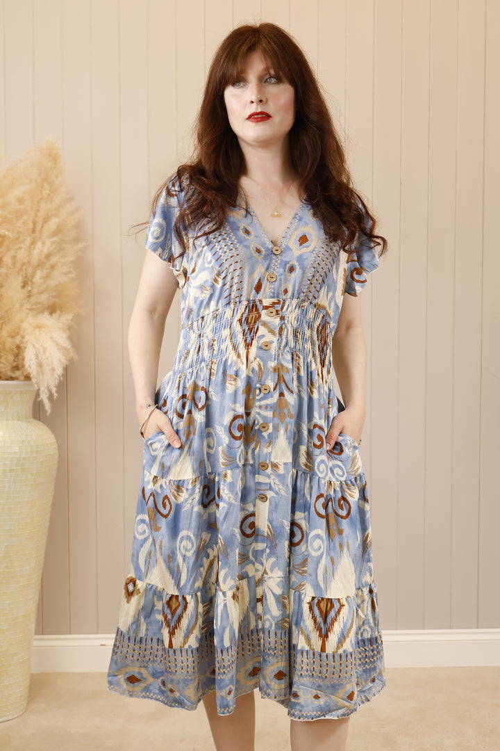 Alora Aztec Midi Dress Blue