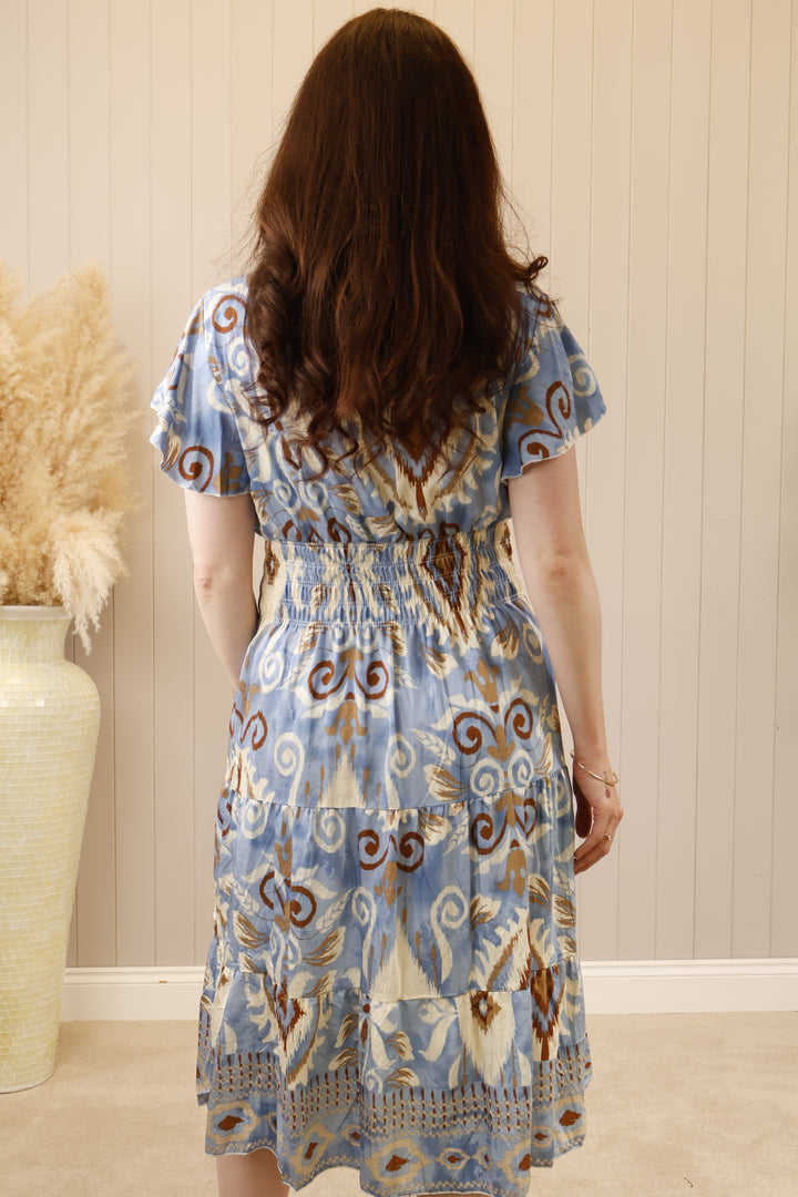 Alora Aztec Midi Dress Blue