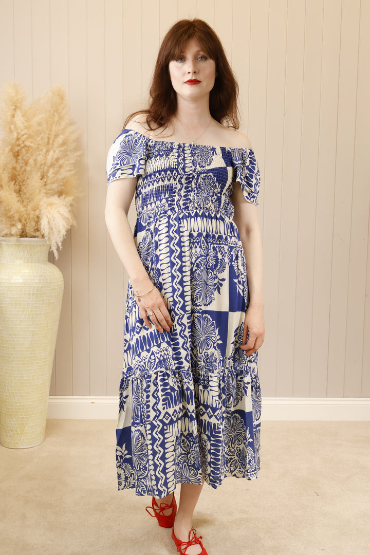 Selma Smock Print Dress Navy