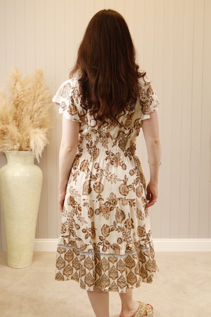 Fable Floral Midi Dress Mocha