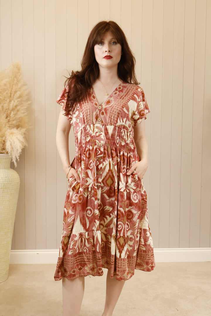 Alora Aztec Midi Dress Rose