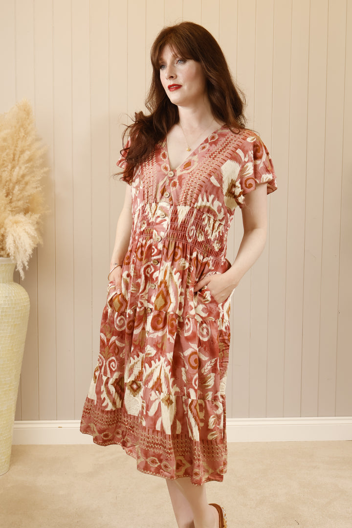 Alora Aztec Midi Dress Rose