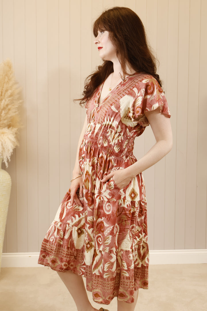 Alora Aztec Midi Dress Rose