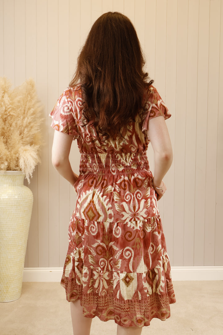 Alora Aztec Midi Dress Rose