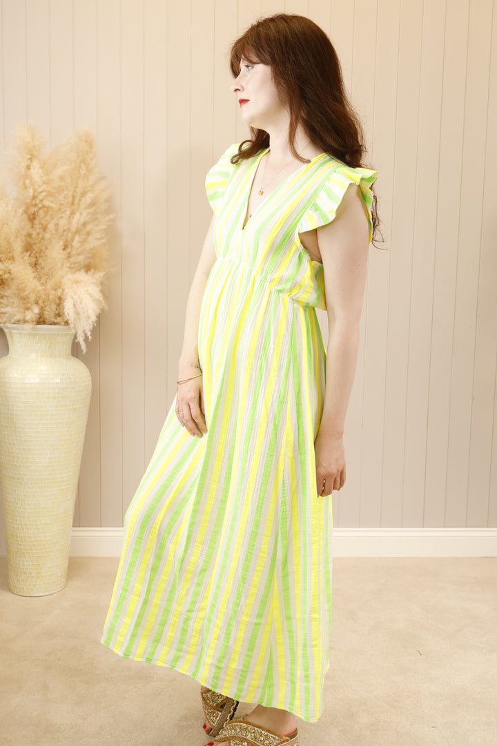 Noa Neon Stripe Maxi Dress Lime