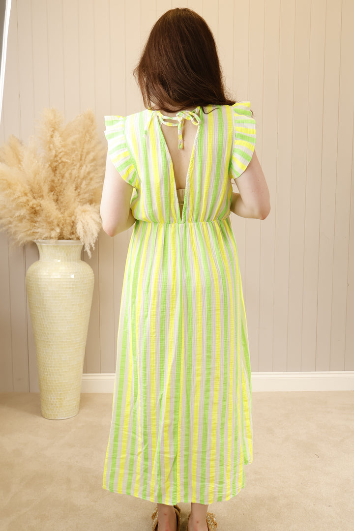 Noa Neon Stripe Maxi Dress Lime