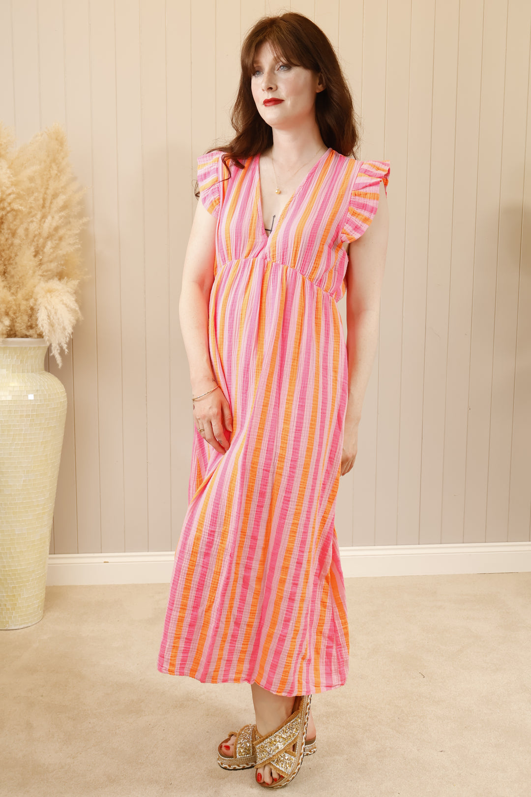 Noa Neon Stripe Maxi Dress Fuchsia