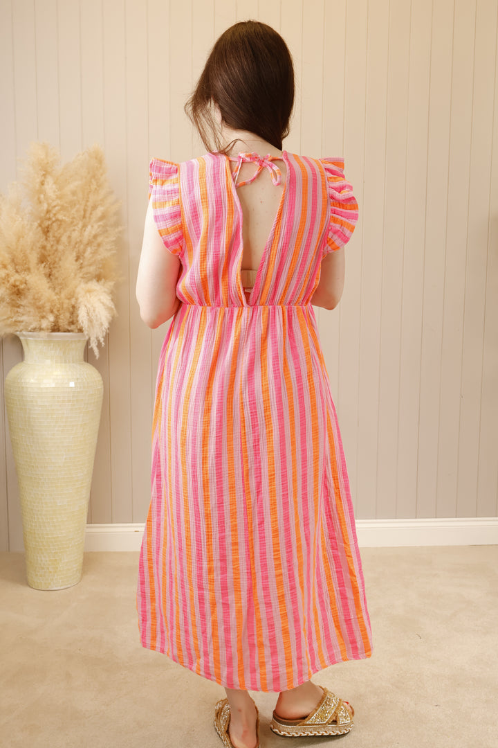 Noa Neon Stripe Maxi Dress Fuchsia