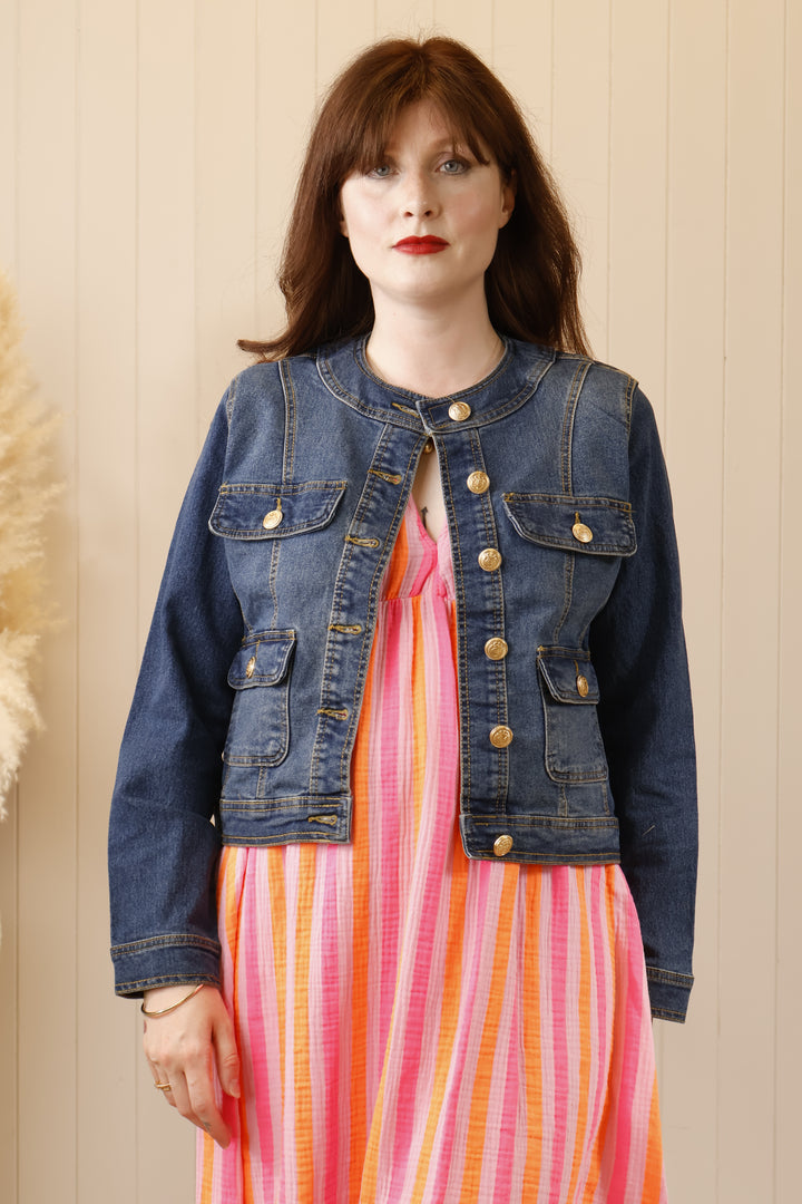 Round Neck Denim Jacket