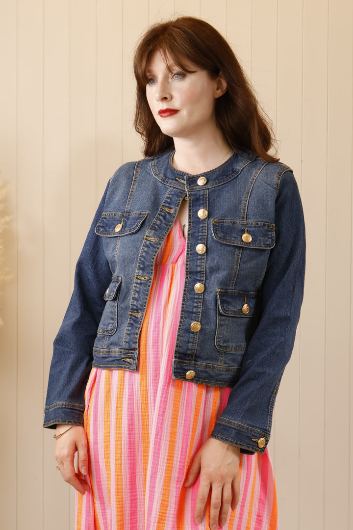 Round Neck Denim Jacket
