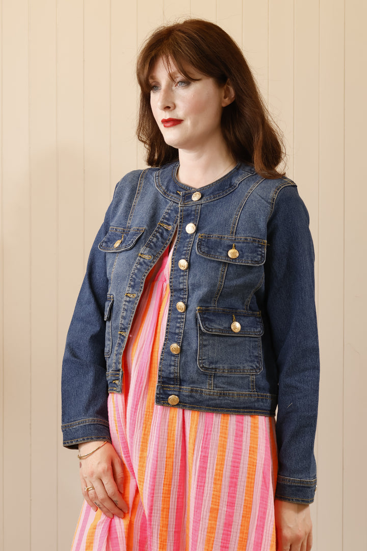 Round Neck Denim Jacket