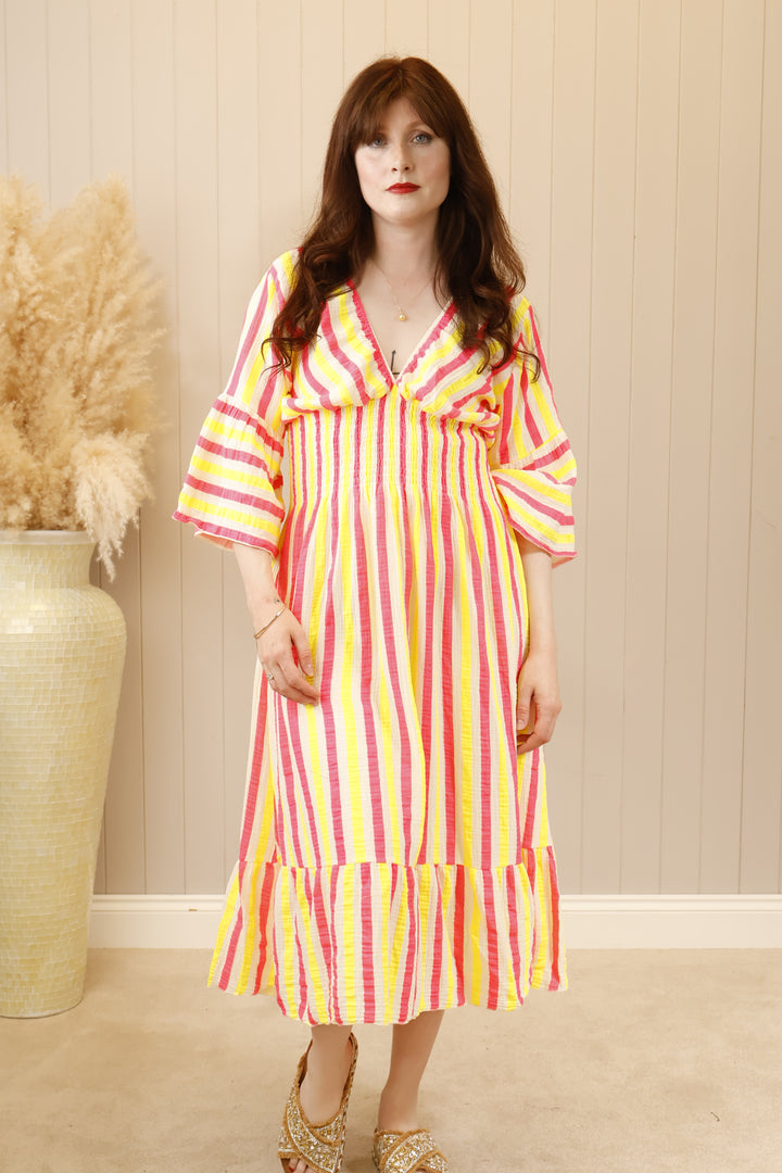 Nayla Neon Stripe Dress Yellow