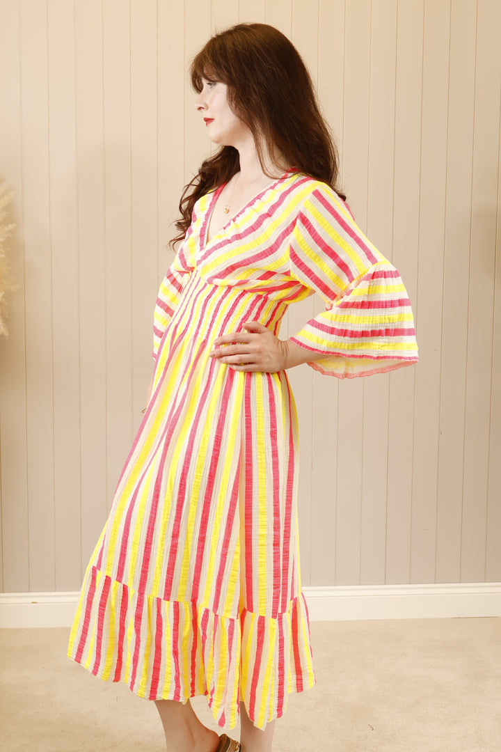 Nayla Neon Stripe Dress Yellow