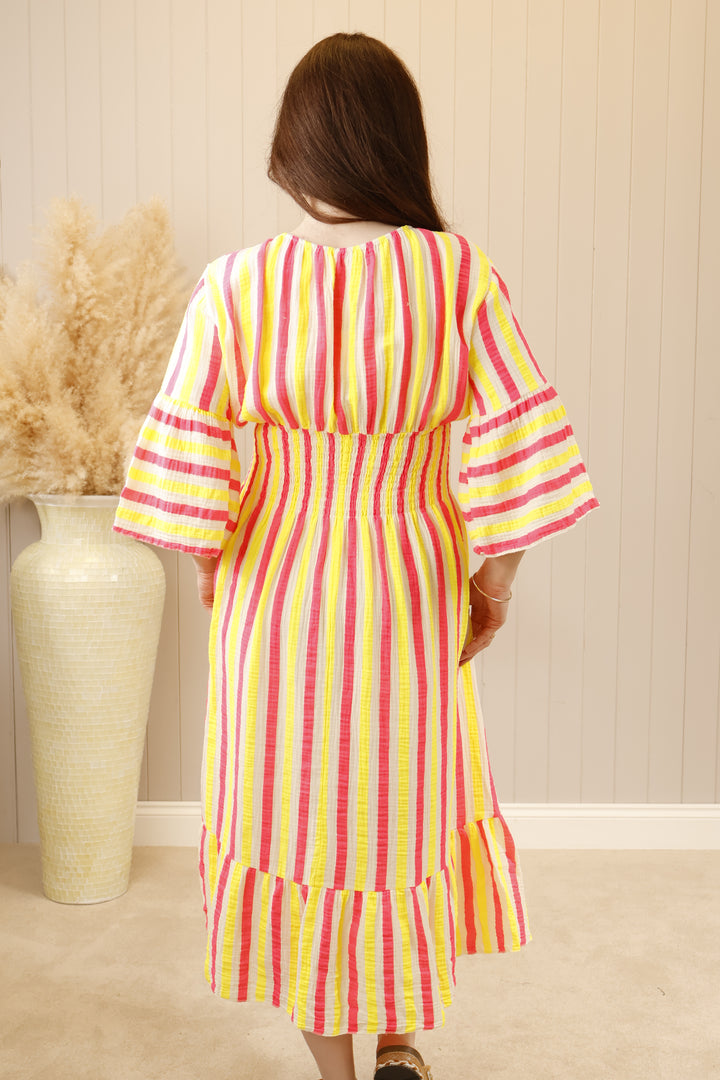 Nayla Neon Stripe Dress Yellow
