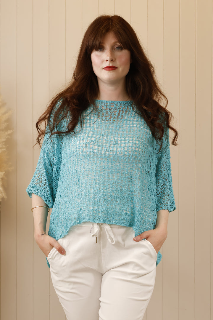 Poncho Popcorn Top Aqua