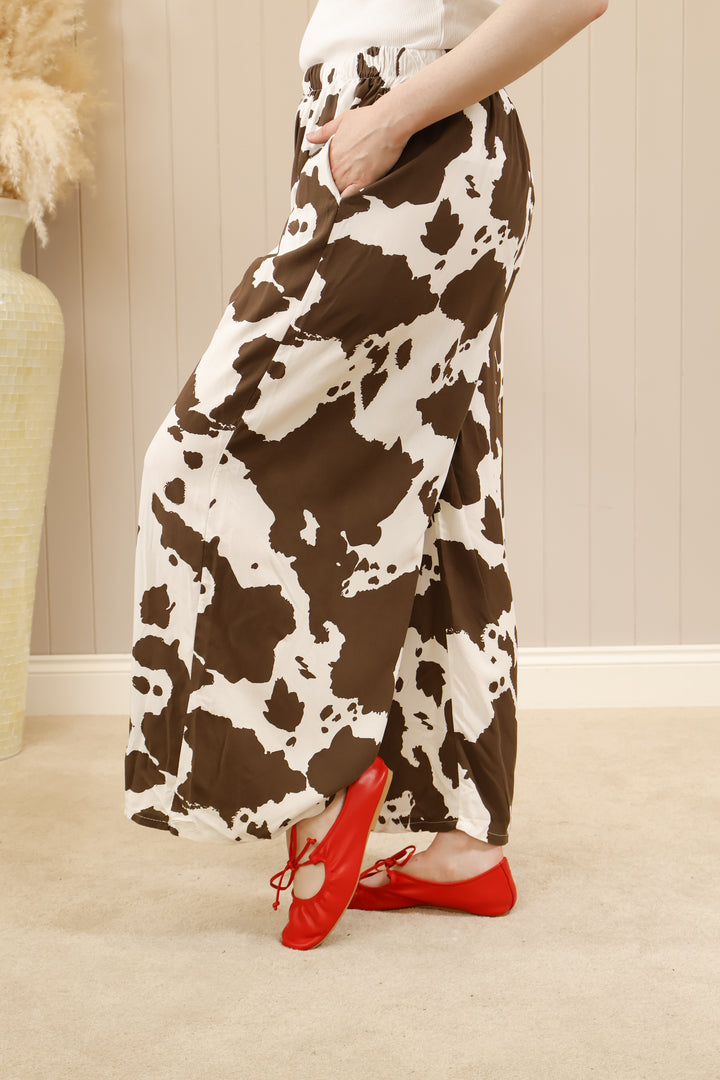 Cow Print Trousers Chocolate