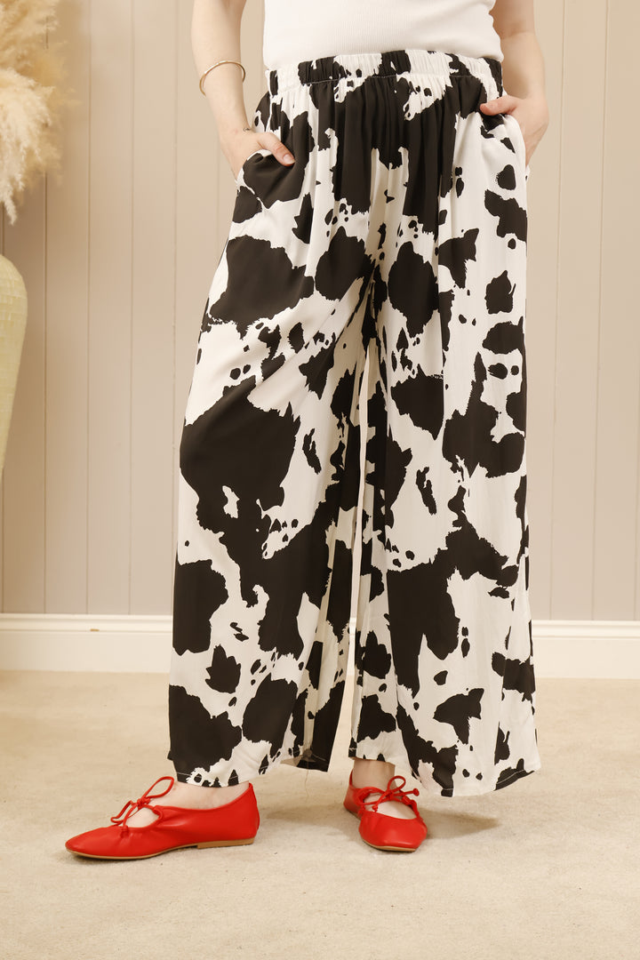 Cow Print Trousers Black