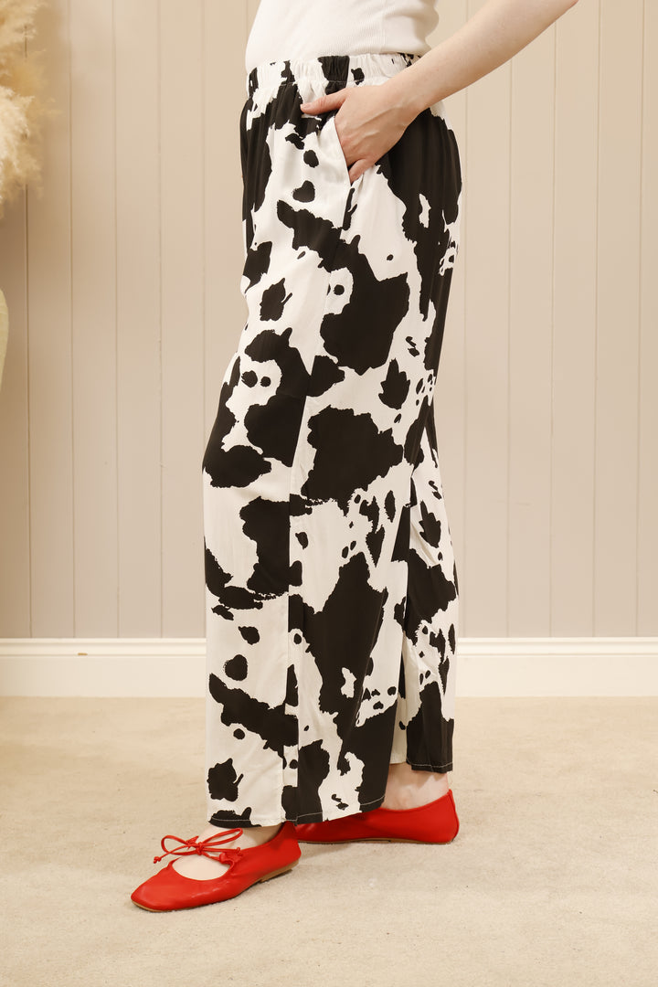 Cow Print Trousers Black