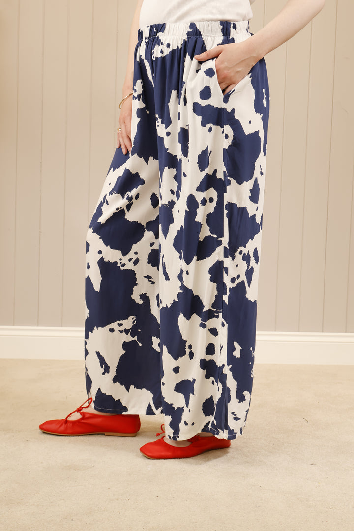Cow Print Trousers Navy
