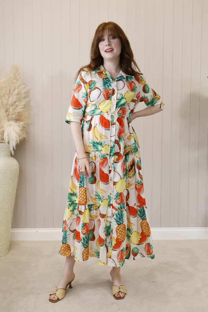 Fruit Print Belted Dress
