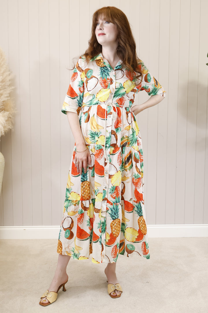 Fruit Print Belted Dress
