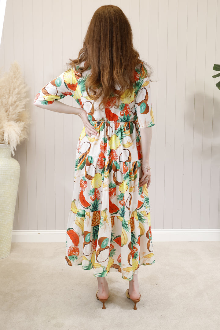 Fruit Print Belted Dress