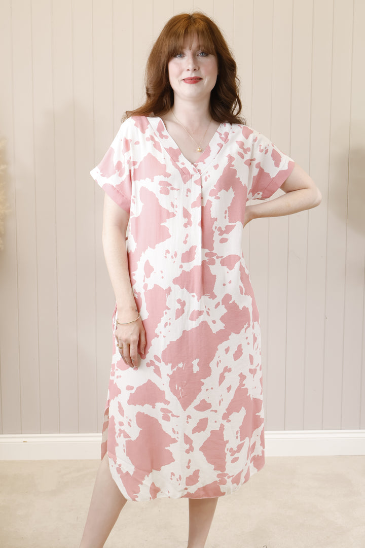 Jolene Cow Print Dress Pink