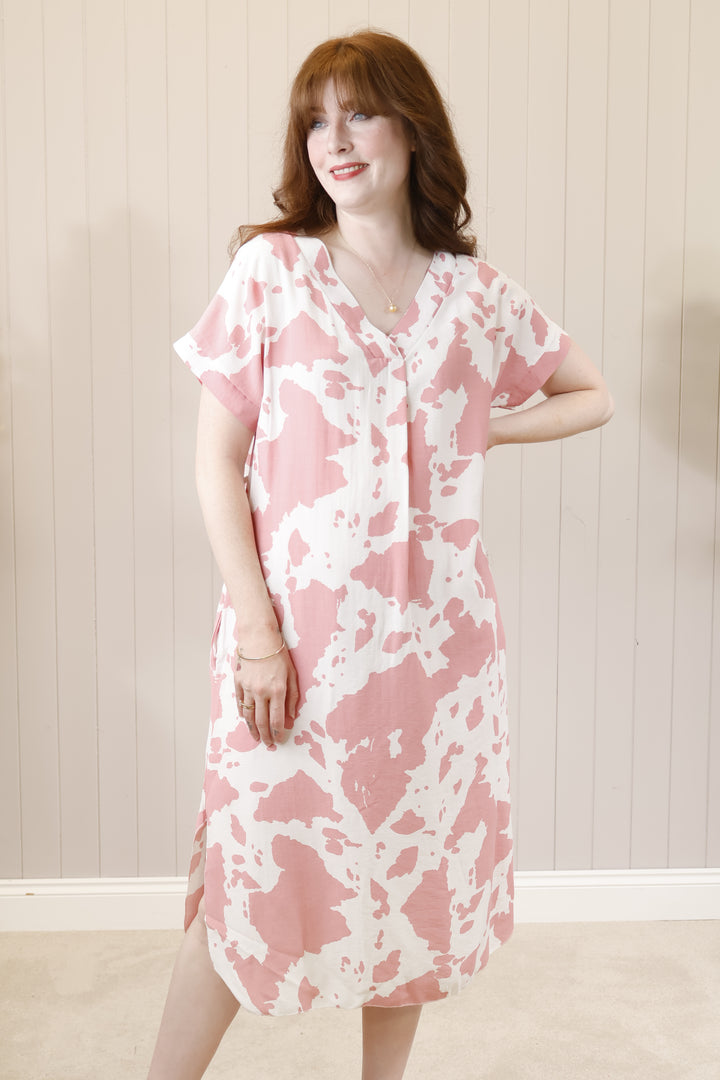 Jolene Cow Print Dress Pink