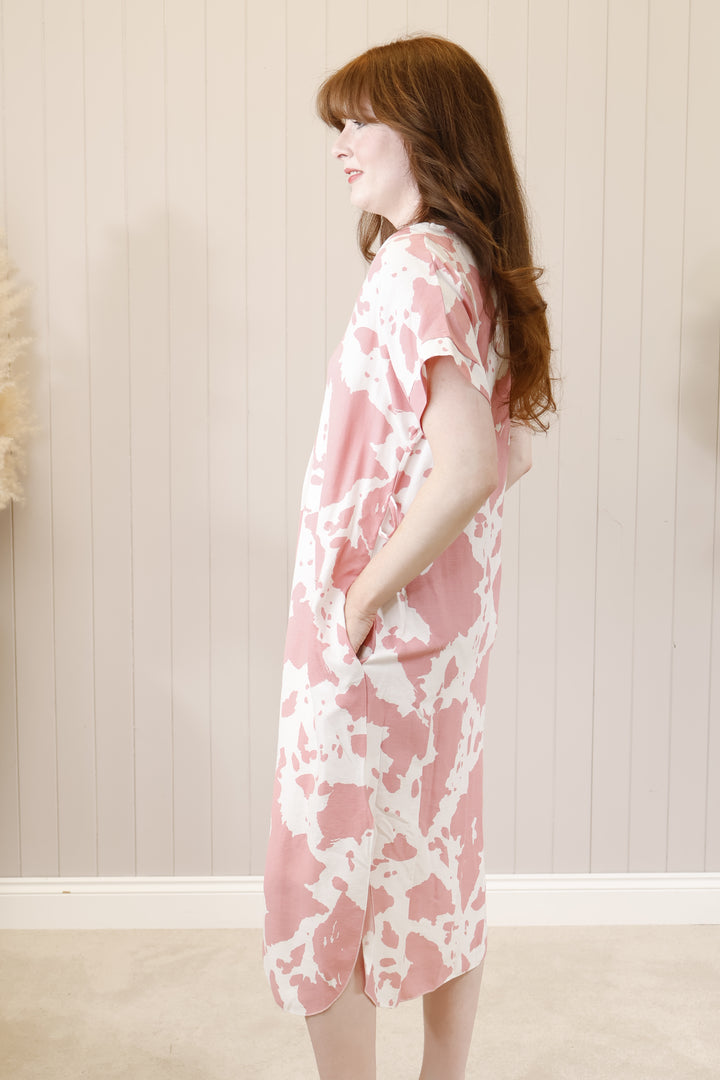 Jolene Cow Print Dress Pink