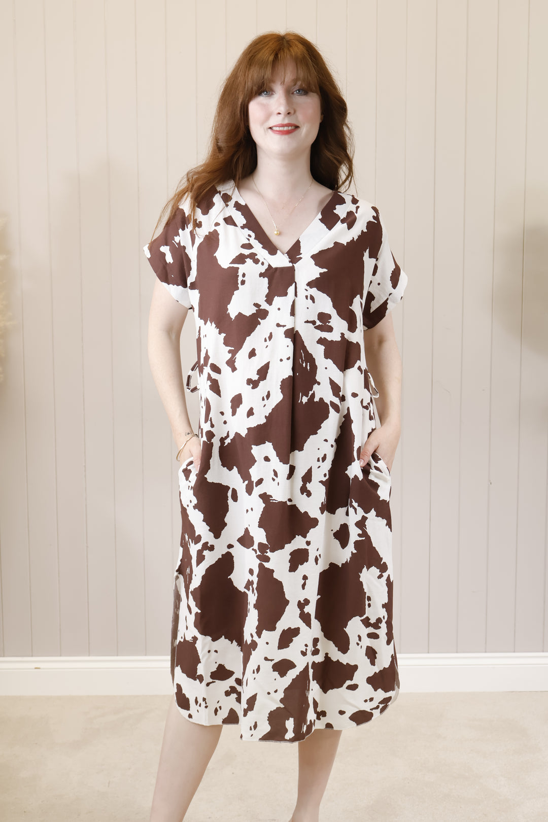 Jolene Cow Print Dress Brown