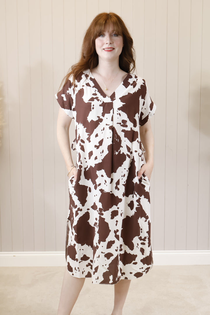 Jolene Cow Print Dress Brown