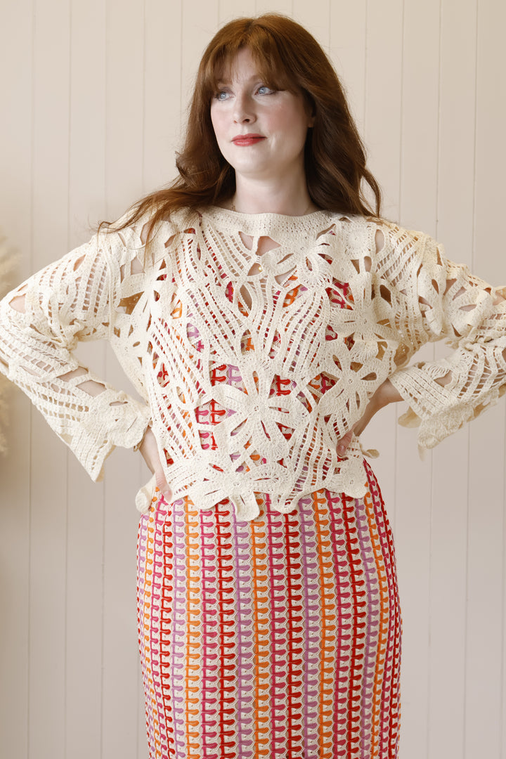 Flossie Floral Crochet Top Cream