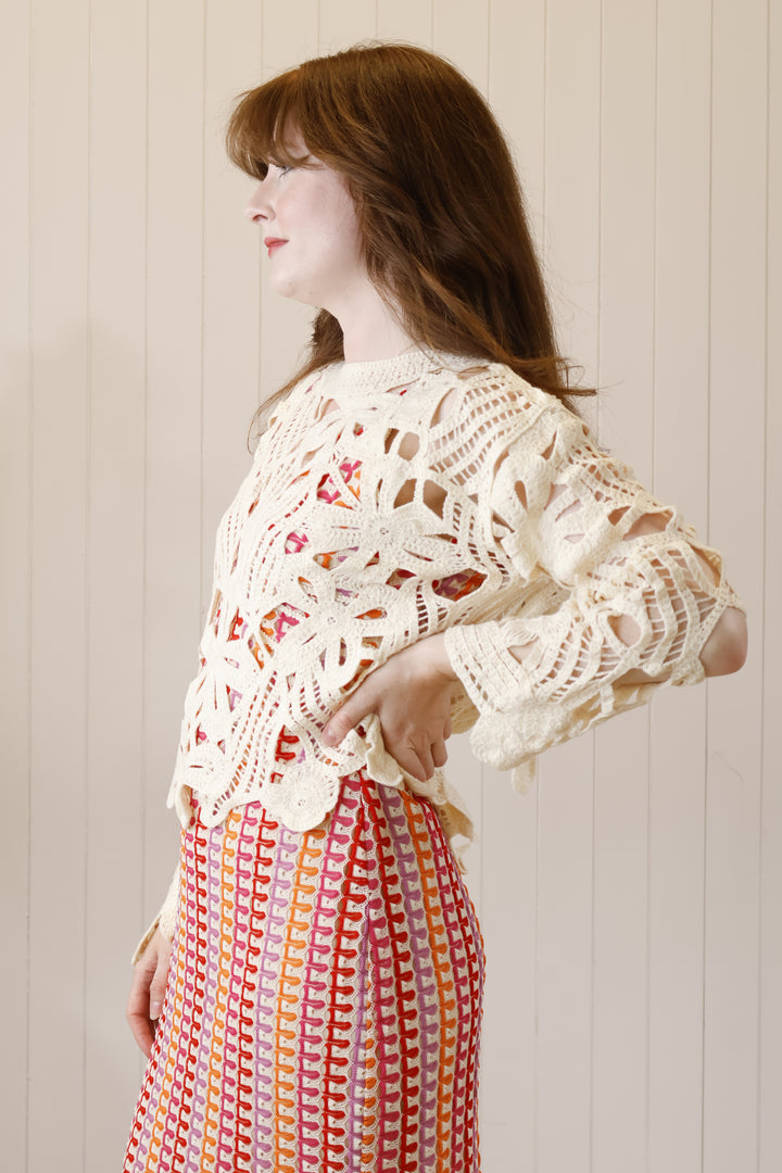 Flossie Floral Crochet Top Cream