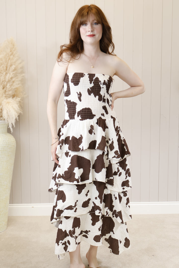 Jolita Cow Print Ruffle Dress