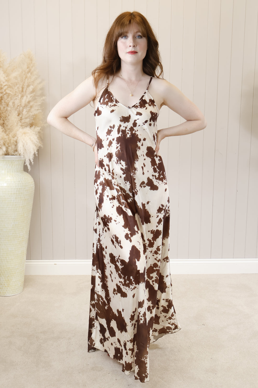 Kisha Cow Print Maxi Dress Brown