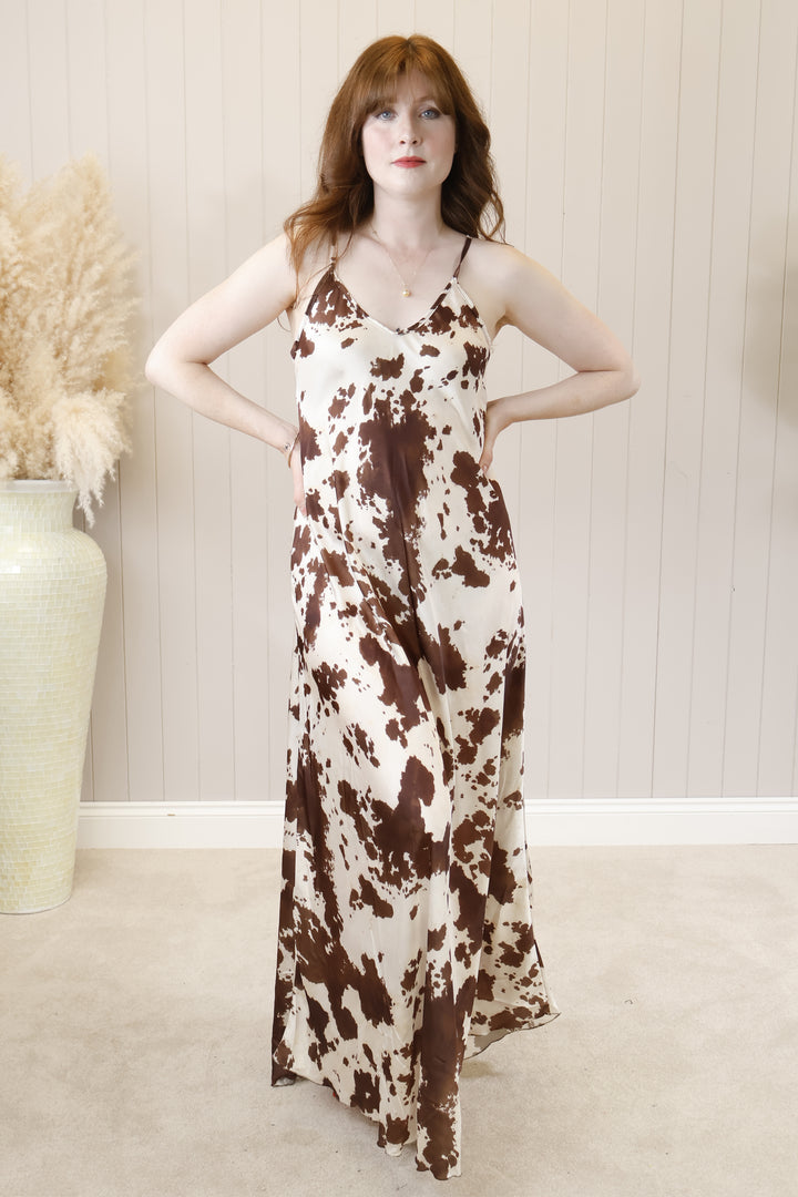 Kisha Cow Print Maxi Dress Brown