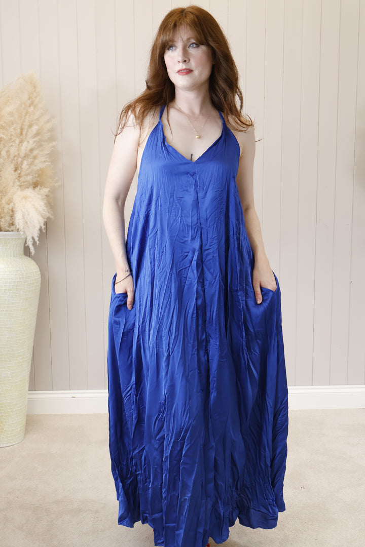 Antonia Crinkle Maxi Dress Royal Blue