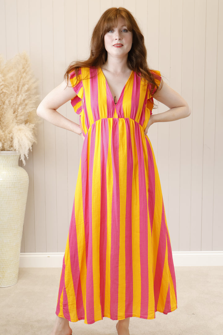 Saffi Stripe Maxi Dress Fuchsia