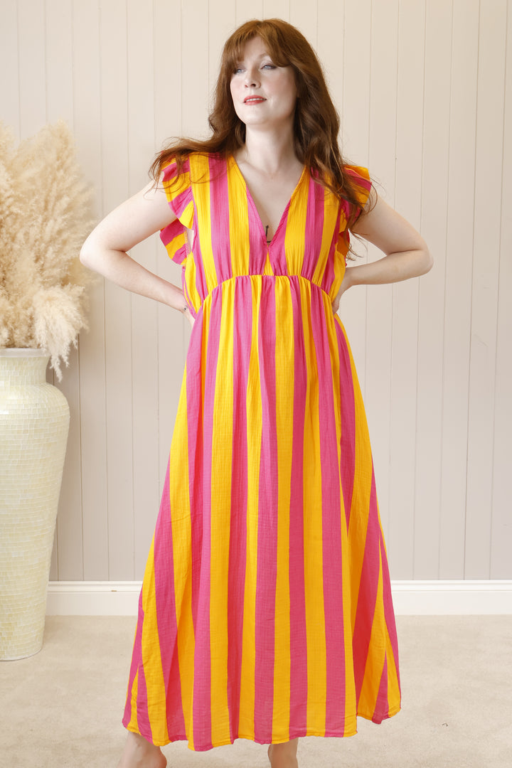 Saffi Stripe Maxi Dress Fuchsia