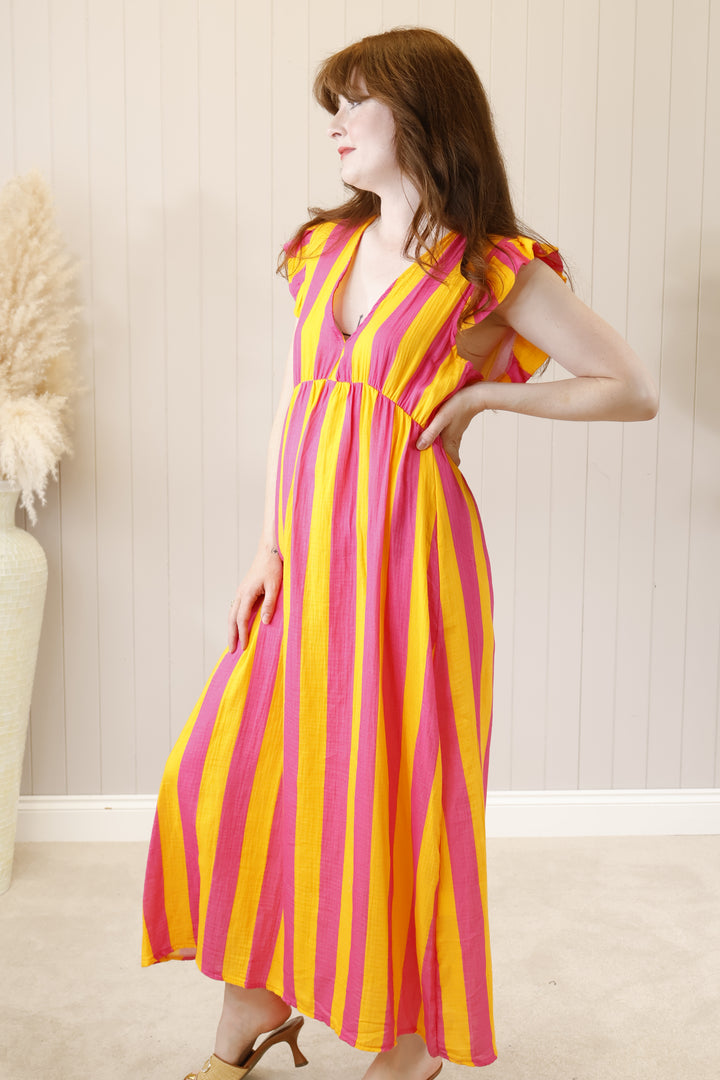 Saffi Stripe Maxi Dress Fuchsia